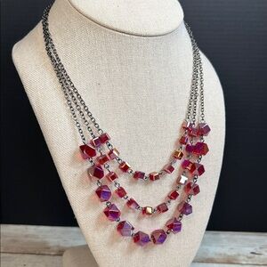 Elegant Multi-Layered Red Glass AB Necklace
